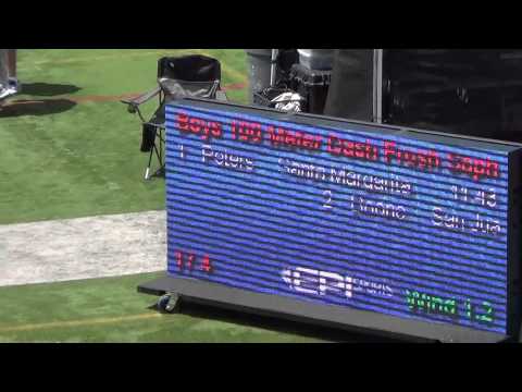 R Hernandez & N Geer - FSB 100m at OC Champs 4-26-14 - Los Alamitos Boys