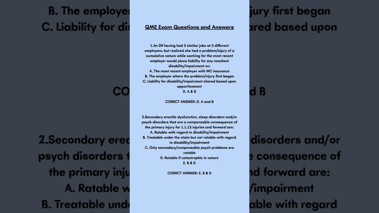 QME Exam Questions and Answers