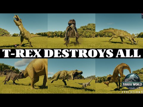 💥 JWE3 T-Rex vs All Dinosaurs | Full Combat Animations Showcase