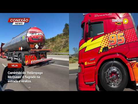 Vídeo: Caminhão do ‘Relâmpago McQueen’ é flagrado na estrada e viraliza.