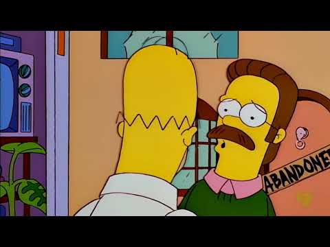 Flanders pidiendo a Homero que le devuelva sus cosas