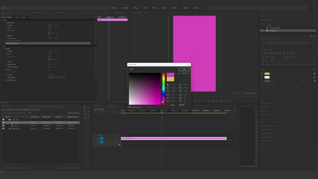 How to edit the Circle Shapes Colorful Social Media Announcement in Premiere Pro