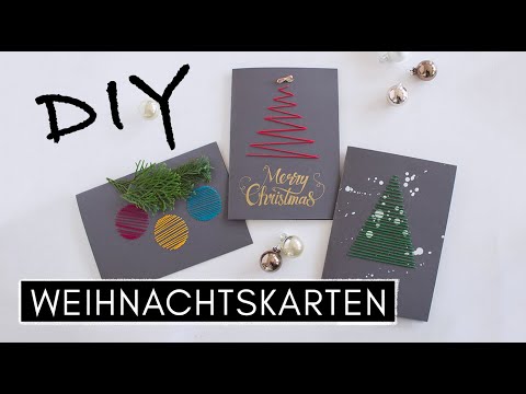 3 DIY Weihnachtskarten: Papier besticken, Stempeltechnik & Stoffreste