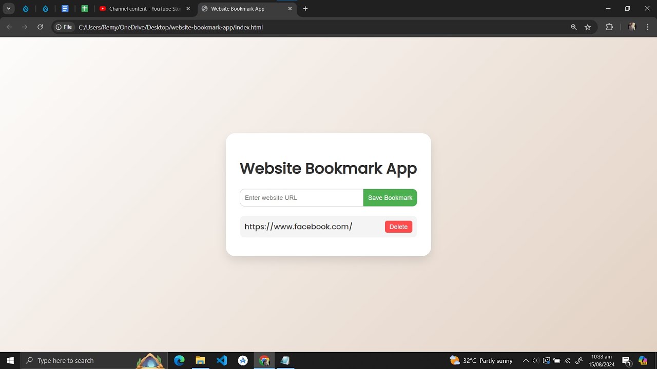 Website Bookmark App Using HTML, CSS and JavaScript with Source Code
