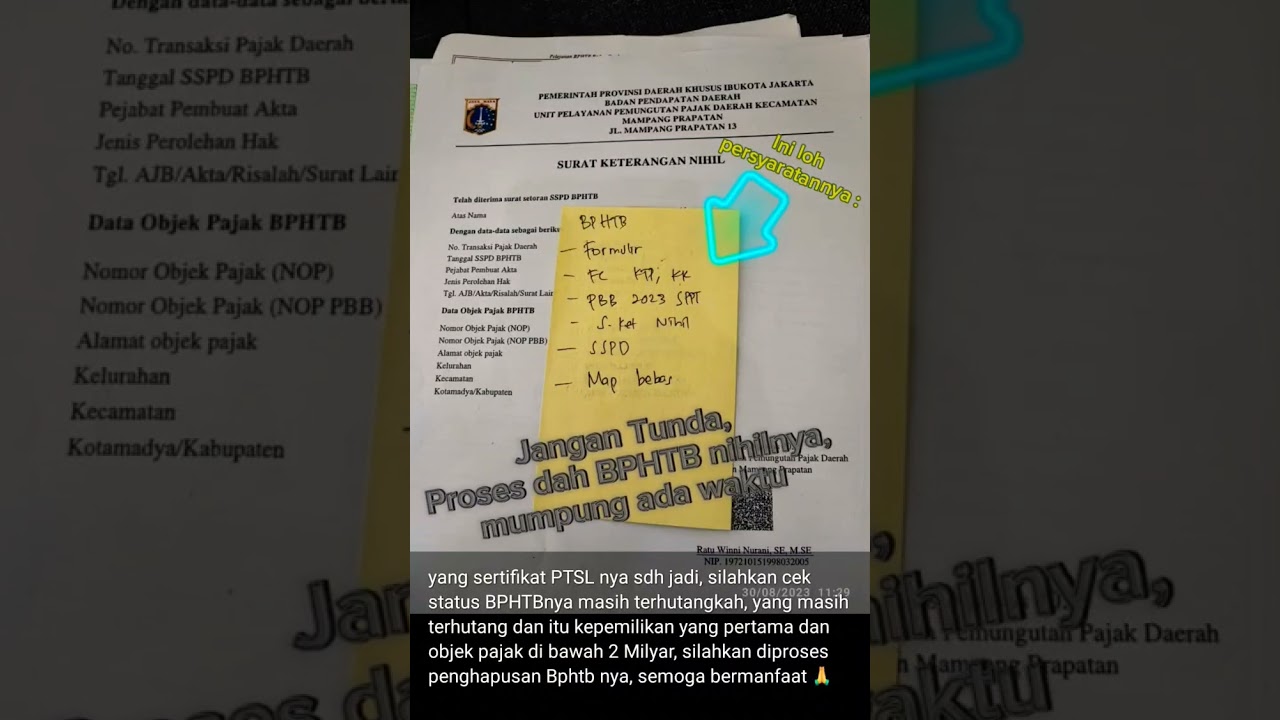 Persyaratan BPHTB Nihil ke BPN.