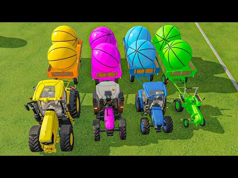 LOAD AND TRANSPORT BASKETBALLS WITH JOHN DERRE & CASE TRACTORS - Farming Simulator 22