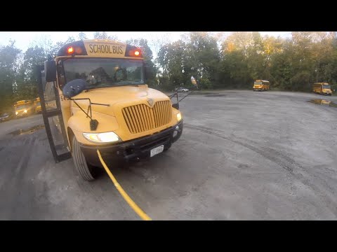 2006 IC CE CE200 VT365 school bus startup, pre-trip, drive POV