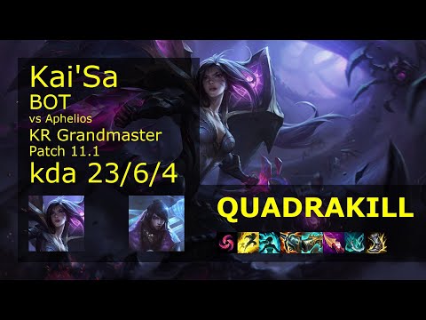 Kai'Sa ADC vs Aphelios - KR Grandmaster 23/6/4 Patch 11.1 Gameplay // [롤] 카이사 vs 아펠리오스