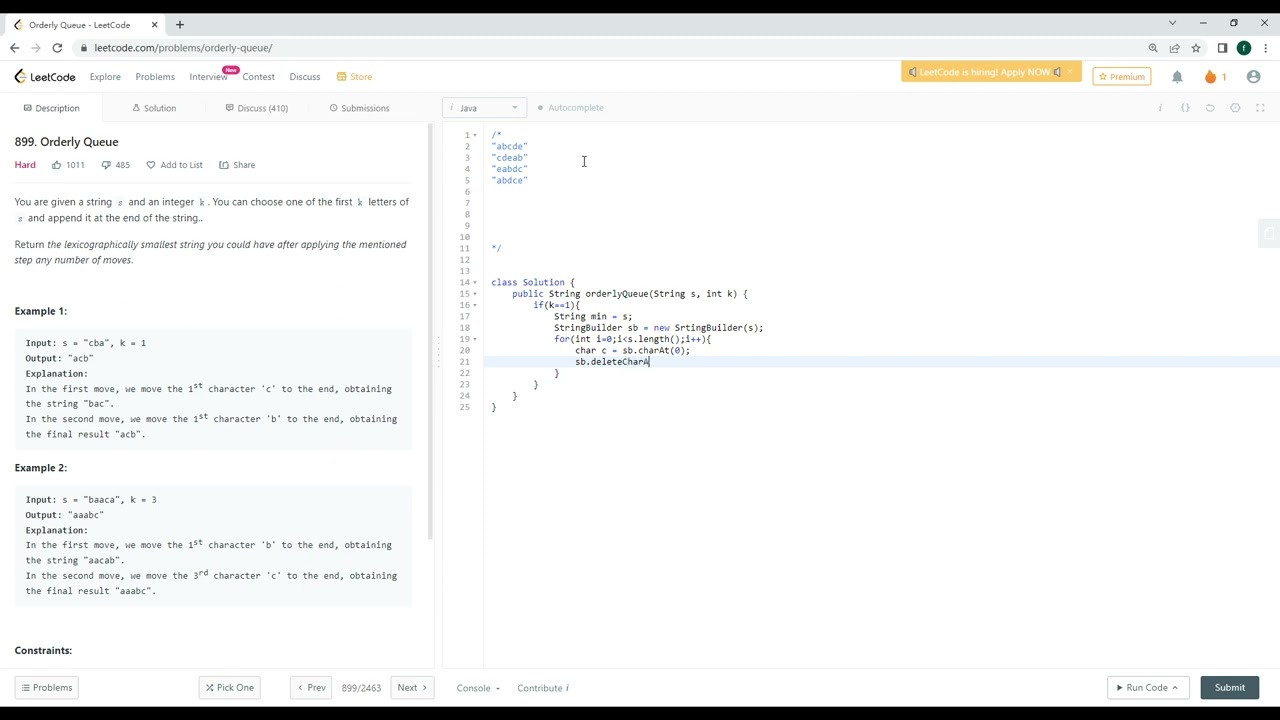 leetcode 899 Daily Coding Challenge