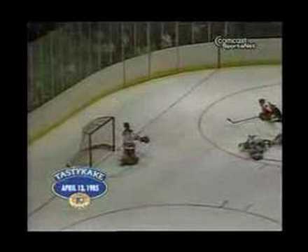 Tim Kerr scores four goals in 8:16 against the Rangers on 4/