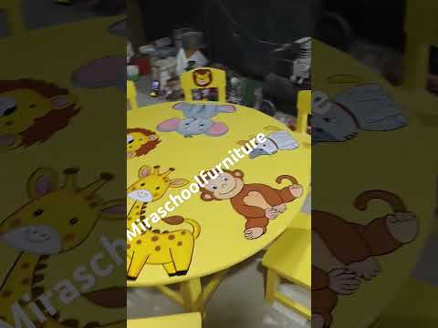 Kids Wooden Yellow School Table Chair Set