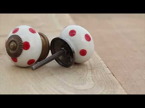 BPCK 163 - Red Polka Dots with White Base Ceramic knob