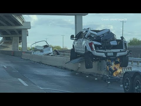 Boat launches off trailer after pickup truck crashes into barrier on Texas highway, police say