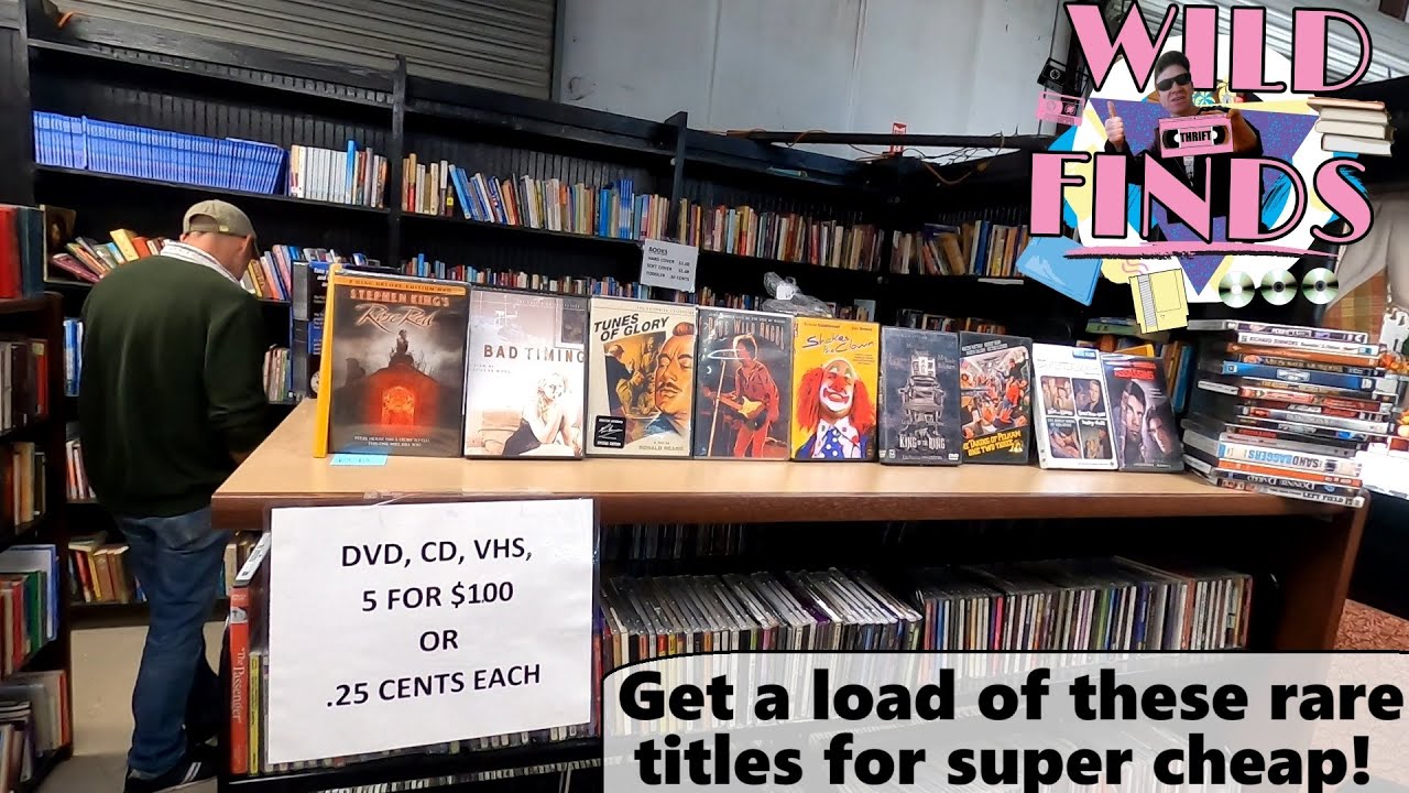 Thrift store hunting for rare valuable out of print DVDs CDs Records + more!