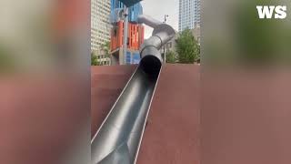 Boston Police Officer Takes A Tumble Down A Treacherous City Slide