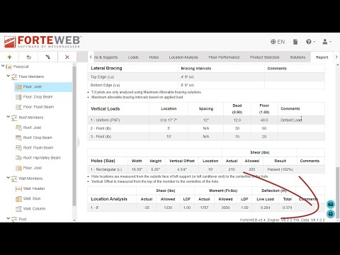 ForteWeb What's New - Long Supports, Max Hole Size, Move Loads, Update Materials