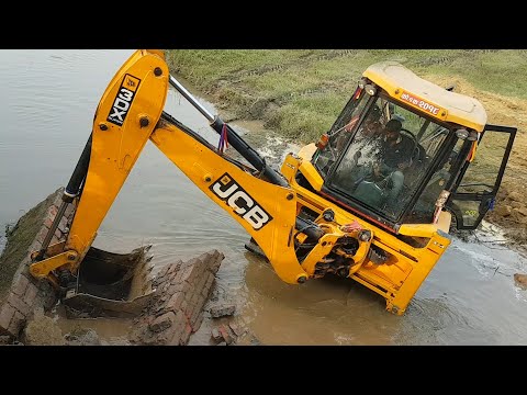 JCB 3DX Breaking Bridge Wall - Digging For Bridge Construction - JCB Working For Road Construction
