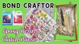 #210 Bond Craftor Resin Clutch Purse With Dried Flowers & Bling! It's So Pretty!