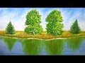 How to draw landscape with trees and reflection on ...