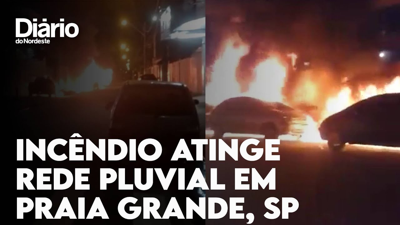 Imagem da notícia: Incêndio atinge rede pluvial, provoca explosões e destrói veículos em Praia Grande, SP