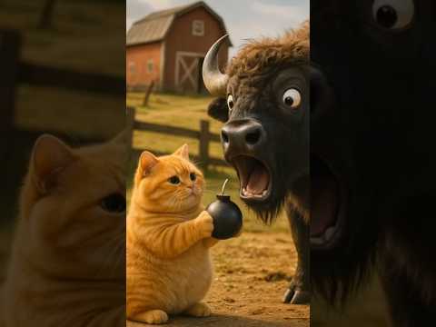 Ai animated funny video 💣🐮 Orange Fat Cat Plants a Bomb in Cow’s Mouth?!