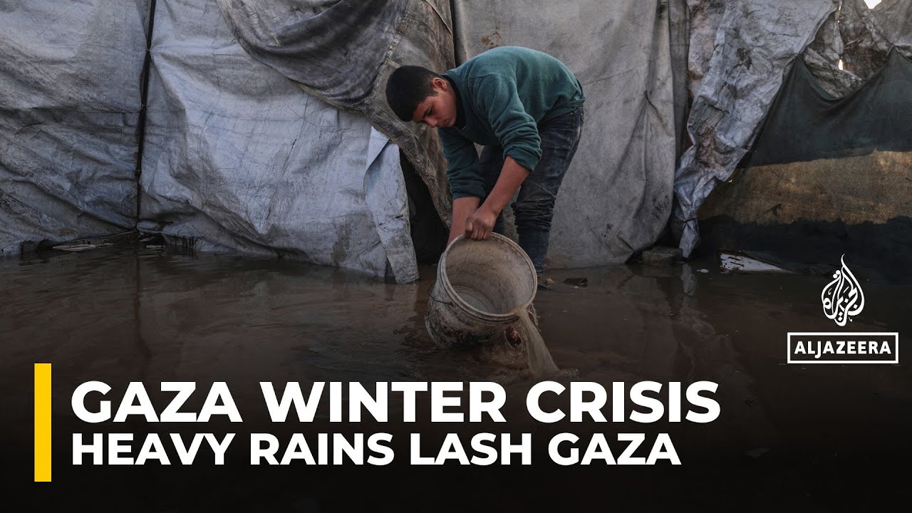 Palestinians suffer flooded tents and debris as cold and rain lash Gaza