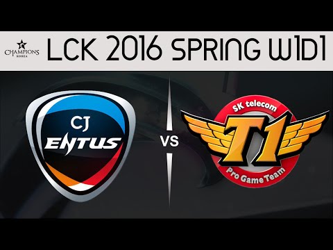 CJ VS SKT Game 1 Highlights LCK Champions 2016 Spring W1D1 CJ Entus vs SK Telecom