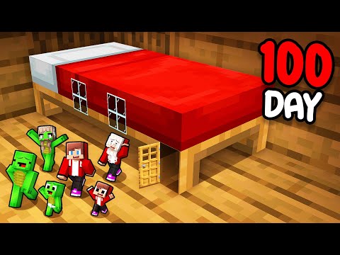 Mikey Family and JJ Family Survive 100 Days inside Bed in Minecraft (Maizen)