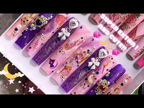 TRIPLE EXTRA LONG SAILOR MOON PRESS ON NAILS ! MAKING TRIPLE EXTRA LONG PRESS ON NAILS KAWAII NAILS