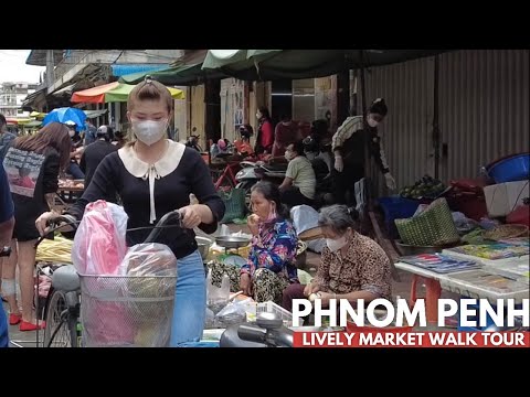 Cambodia day tour walking at lively market in Phnom Penh