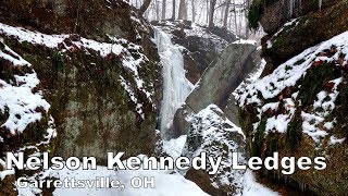A winter hike through Nelson Kennedy Ledges State Park. Cliffs, caves, narrow passageways, streams, and waterfalls!