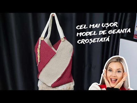 Geanta crosetata in  fasii din snur