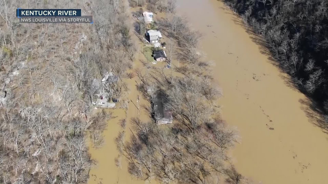 Aerial footage captures flooded homes near Kentucky River