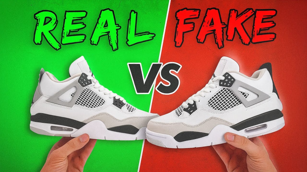 REAL VS FAKE!  NIKE AIR JORDAN 4 MILITARY BLACK SNEAKER COMPARISON!