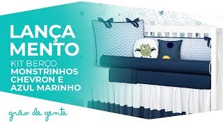 Kit Berço Monstrinhos Chevron e Azul Marinho - Grão de Gente