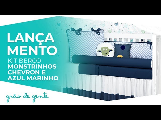Kit Berço Monstrinhos Chevron e Azul Marinho - Grão de Gente