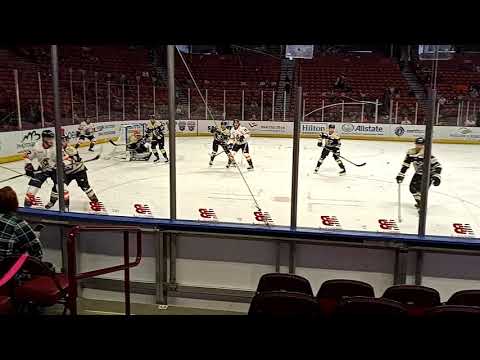 Bryan Moore #16 with a hit on Patrick Watling #22 (WHL @ GRN 1/6/21)