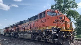 BNSF 6951 leads a mixed freight through Ste Genevieve, Missouri #trains #railroad