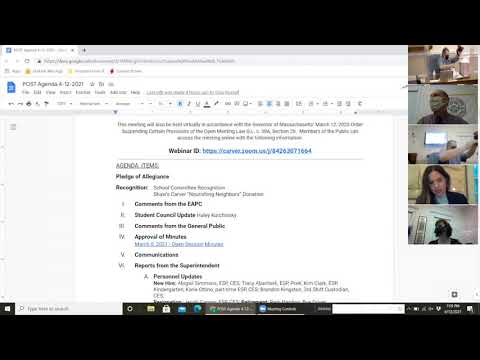 Carver School Committee Meeting 2021/04/12