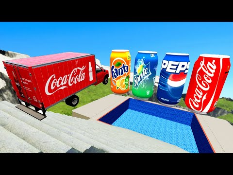 Cars vs Giant Coca-Cola | Trucks Deadly Jumping Crashes - Cars vs Stairs  BeamNG.Drive Game