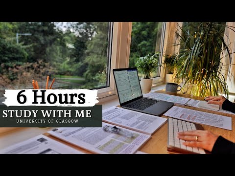 6 HOUR STUDY WITH ME on A RAINY DAY⎢Background noise, 10 min Break, No music, Study with Merve