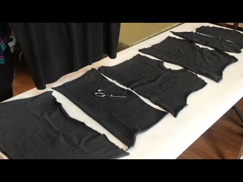 cutting “old t-shirt” into USEFUL RAGS