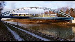 preview picture of video 'Alstom Coradia LINT 54 der erixx GmbH überquert den Elbeseitenkanal bei Wendisch Evern'