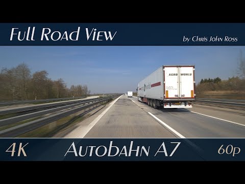 Autobahn (A7), Germany:  Hüttener Berge Ost - Owschlag - Rastplatz Lottorf Ost - 4K (UHD/2160p/60p)
