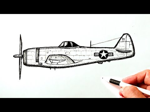 How to draw a WW2 fighter plane P-47 Thunderbolt