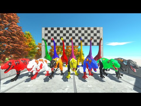 T-rex vs Brachiosaurus Superhero Justice League Speed Race Championship Hunting Found Jurassic Word