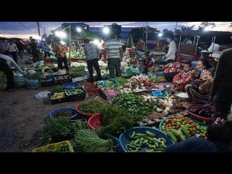 Early Morning Vegetables Market on The Street Near Prek Phnov Bridge - Morning Vegetables Market