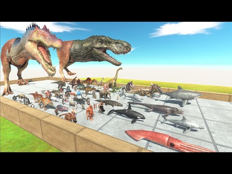 Alien Fake T-Rex vs Spinosaurus Race to Eat a Buffet Units - Animal Revolt Battle Simulator