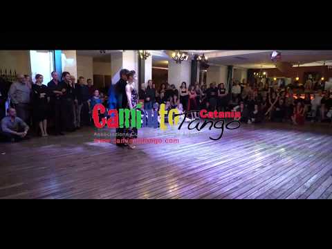  Alejandra Hobert  and  Adrian Veredice  are  dancing  to  the  vals  "  Romance de Barrio  "  at  Catania Tango Festival  in  2019