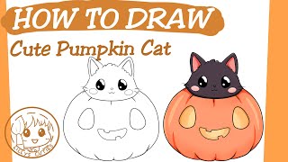 How to Draw! Cute Pumpkin Cat | Drawing a cute cat in a pumpkin step by step